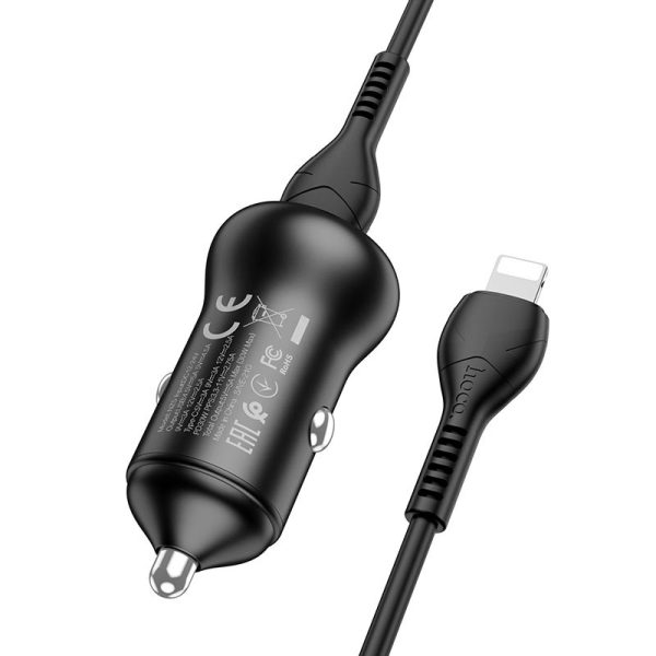 АЗП Hoco NZ5 Smooth road PD30W+QC3.0 (1USB-A/1C) + кабель Type-C to Lightning Чорний - Зображення 4