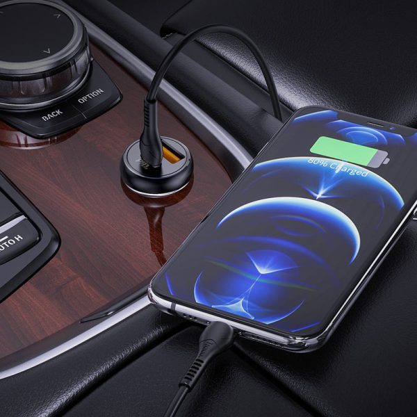 АЗП Hoco NZ5 Smooth road PD30W+QC3.0 (1USB-A/1C) + кабель Type-C to Lightning Чорний - Зображення 5