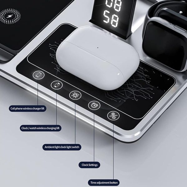 Бездротова зарядка R11 4in1 with clock Срібний - Зображення 5
