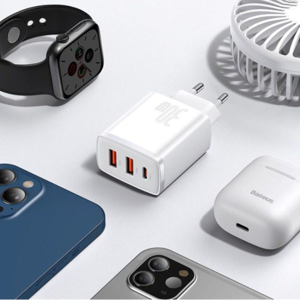 Зарядний пристрій Baseus Compact Quick Charger 30W QC+PD (2USB-A/1C) (CCXJ-E) Білий - Зображення 4
