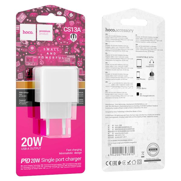 Зарядний пристрій HOCO CS13A Ocean PD20W (1USB-C) Білий - Зображення 3