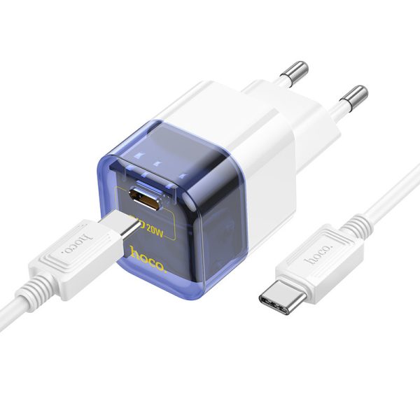 Зарядний пристрій Hoco C125A Прозорий PD20W (1USB-C) + кабель Type-C to Type-C Синій - Зображення 2