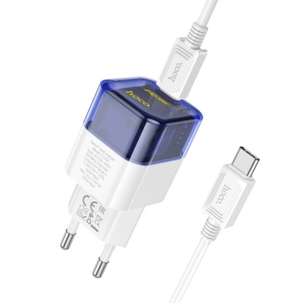 Зарядний пристрій Hoco C125A Прозорий PD20W (1USB-C) + кабель Type-C to Type-C Синій - Зображення 3