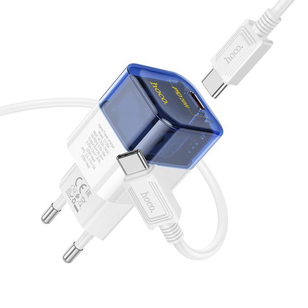 Зарядний пристрій Hoco C125A Прозорий PD20W (1USB-C) + кабель Type-C to Type-C Синій - Зображення 4