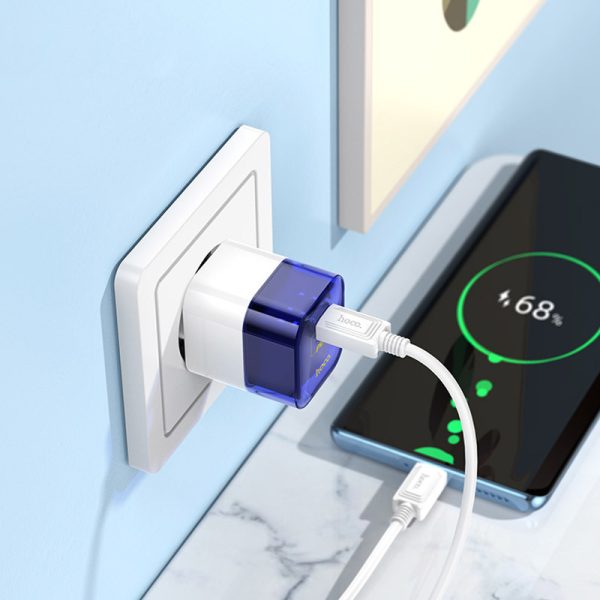 Зарядний пристрій Hoco C125A Прозорий PD20W (1USB-C) + кабель Type-C to Type-C Синій - Зображення 6