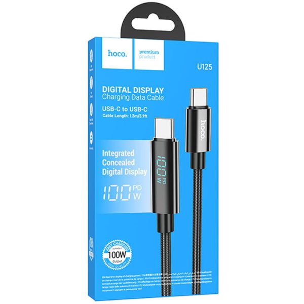 Дата кабель Hoco U125 Benefit 100W Type-C to Type-C with display (1.2m) Чорний - Зображення 6
