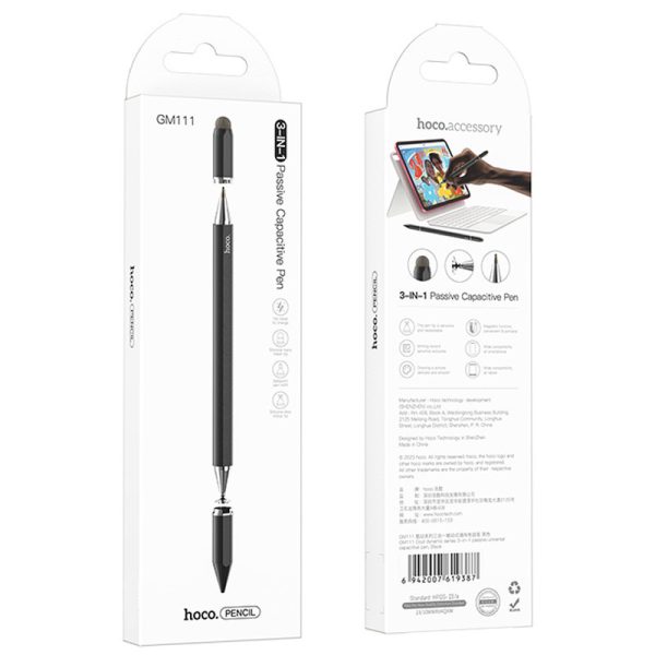 Стилус Hoco GM111 Cool Dynamic series 3in1 Passive Universal Capacitive Pen Чорний - Зображення 5