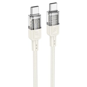Дата кабель Hoco U129 Spirit Прозорий Type-C to Type-C 60W (1.2m) Biege