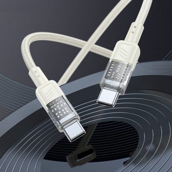 Дата кабель Hoco U129 Spirit Прозорий Type-C to Type-C 60W (1.2m) Biege - Зображення 4