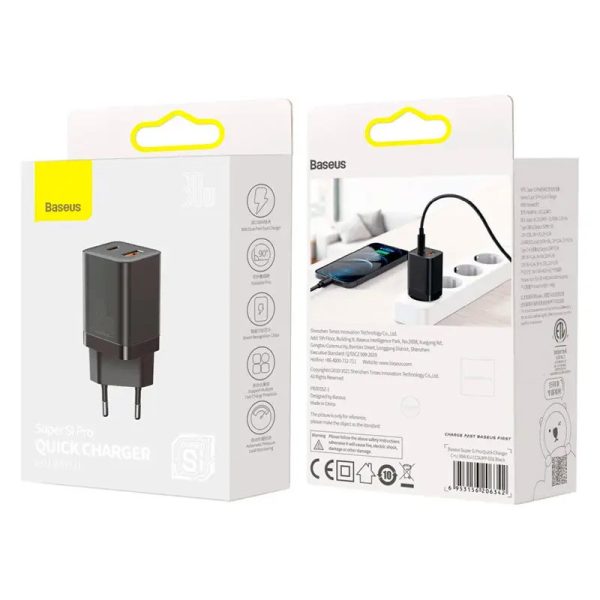 Зарядний пристрій Baseus Super Si Pro Quick Charger 30W (1USB-A/1C) (CCSUPP-E) Чорний - Зображення 6