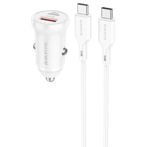 АЗП Borofone BZ18A PD20W+QC3.0 (1USB-A/1C) + кабель Type-C to Type-C Білий