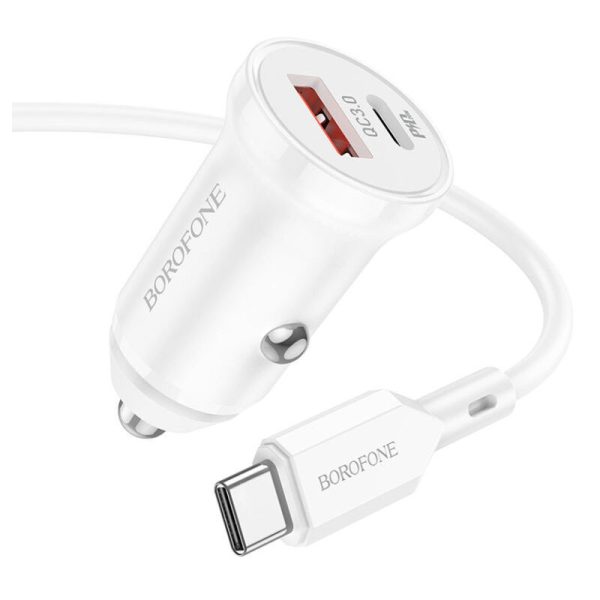 АЗП Borofone BZ18A PD20W+QC3.0 (1USB-A/1C) + кабель Type-C to Type-C Білий - Зображення 2