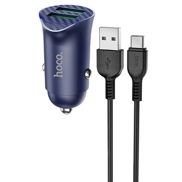 АЗП Hoco Z39 Farsighted QC3.0 18W (2USB-A) + кабель USB to Type-C Синій