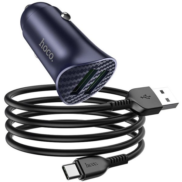 АЗП Hoco Z39 Farsighted QC3.0 18W (2USB-A) + кабель USB to Type-C Синій - Зображення 2