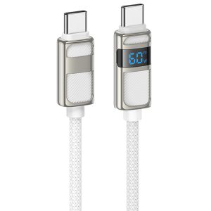 Дата кабель Hoco U137 Line with display Type-C to Type-C 60W (1.2m) Білий
