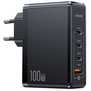 Зарядний пристрій Usams US-CC163 T50 100W 4 Ports GaN Fast Charger (1USB-A/3C) Чорний