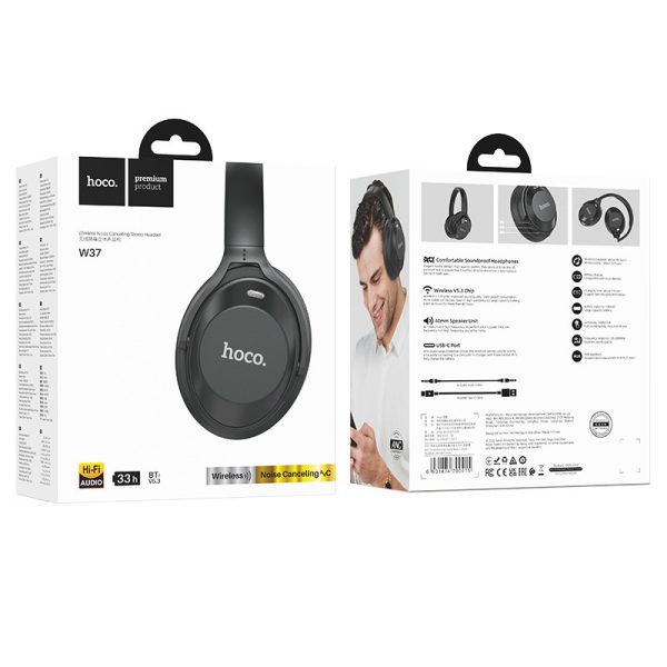 Накладні бездротові навушники Hoco W37 Sound Active Noise Чорний - Зображення 3