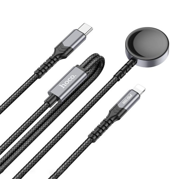 Бездротова зарядка Hoco CW54 2in1 for Apple Watch + Type-C / Lightning Чорний - Зображення 2
