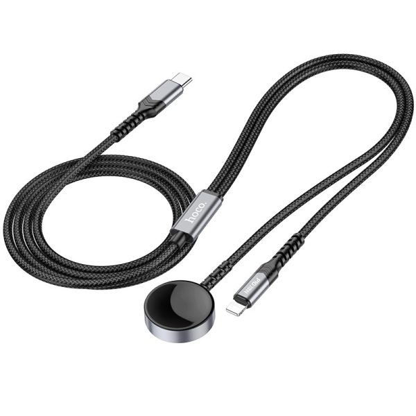 Бездротова зарядка Hoco CW54 2in1 for Apple Watch + Type-C / Lightning Чорний - Зображення 4