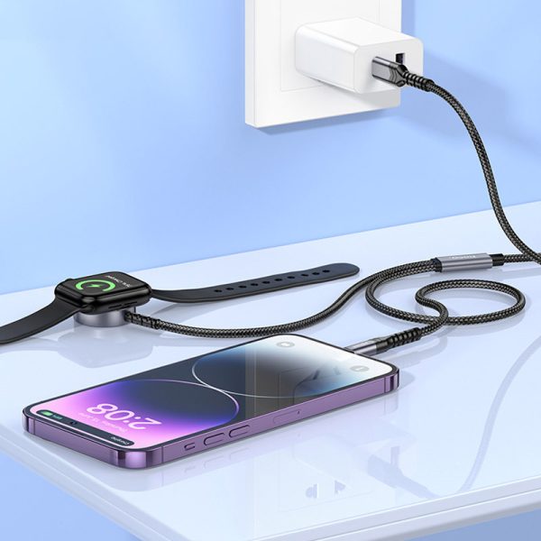 Бездротова зарядка Hoco CW54 2in1 for Apple Watch + Type-C / Lightning Чорний - Зображення 5