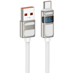 Дата кабель Hoco U137 Line with display USB to Type-C 5A/66W (1.2m) Білий