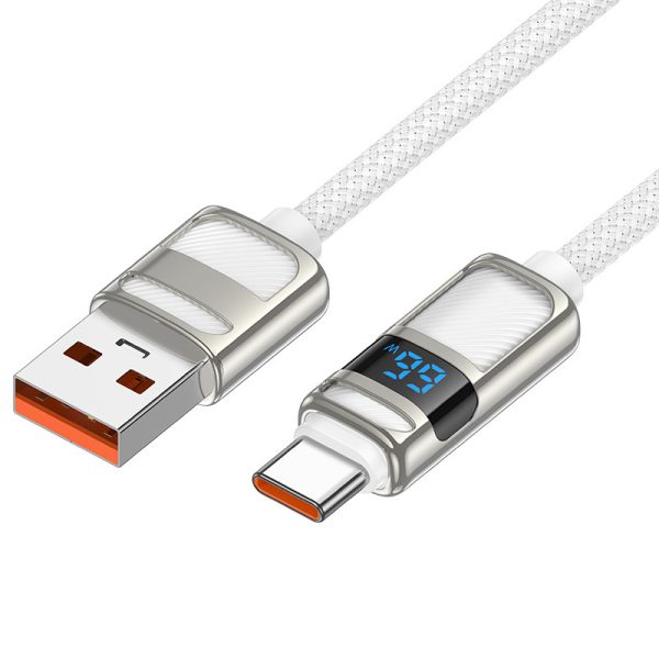 Дата кабель Hoco U137 Line with display USB to Type-C 5A/66W (1.2m) Білий - Зображення 2