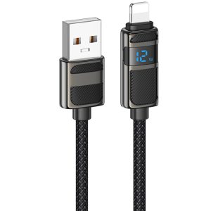 Дата кабель Hoco U137 Line with display USB to Lightning 2.4A/12W (1.2m) Чорний