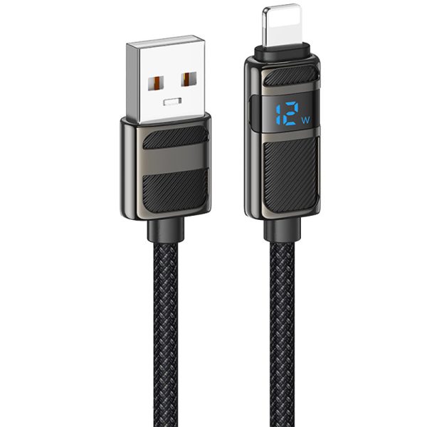 Дата кабель Hoco U137 Line with display USB to Lightning 2.4A/12W (1.2m) Чорний