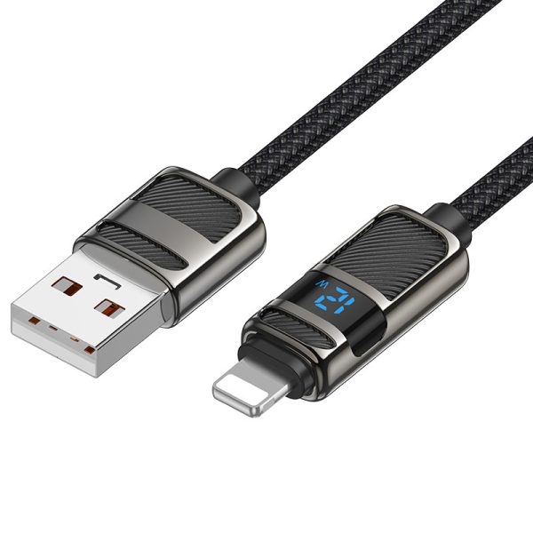 Дата кабель Hoco U137 Line with display USB to Lightning 2.4A/12W (1.2m) Чорний - Зображення 2