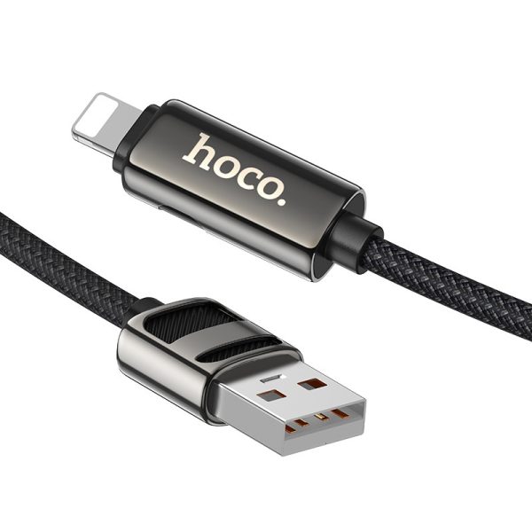 Дата кабель Hoco U137 Line with display USB to Lightning 2.4A/12W (1.2m) Чорний - Зображення 3