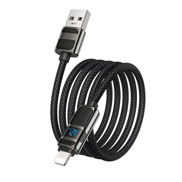 Дата кабель Hoco U137 Line with display USB to Lightning 2.4A/12W (1.2m) Чорний - Зображення 4