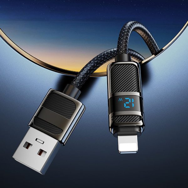 Дата кабель Hoco U137 Line with display USB to Lightning 2.4A/12W (1.2m) Чорний - Зображення 5