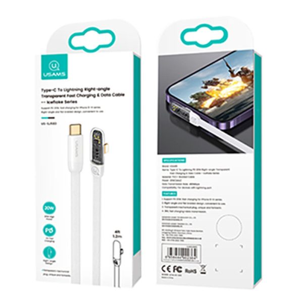 Дата кабель USAMS US-SJ583 Type-C to Lightning PD 20W Right-angle (1.2m) Білий - Зображення 3