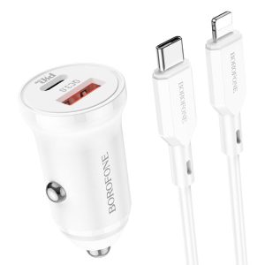 АЗП Borofone BZ18A PD20W+QC3.0 (1USB-A/1C) + кабель Type-C to Lightning Білий