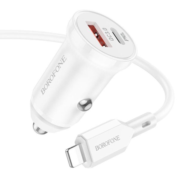 АЗП Borofone BZ18A PD20W+QC3.0 (1USB-A/1C) + кабель Type-C to Lightning Білий - Зображення 2