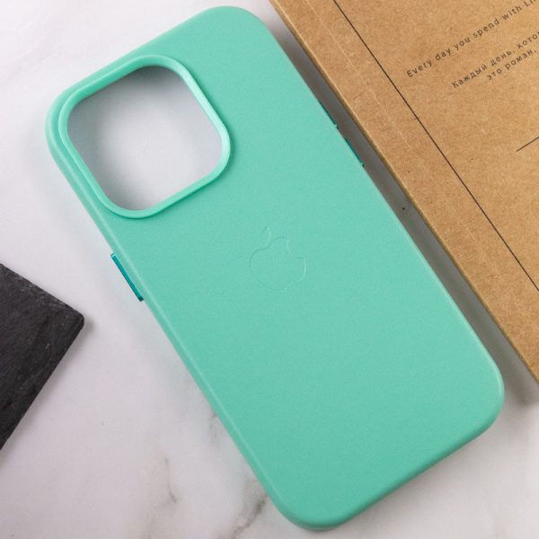 Шкіряний чохол для Apple iPhone 14 Pro Max Блакитний Leather Case with MagSafe - Зображення 7
