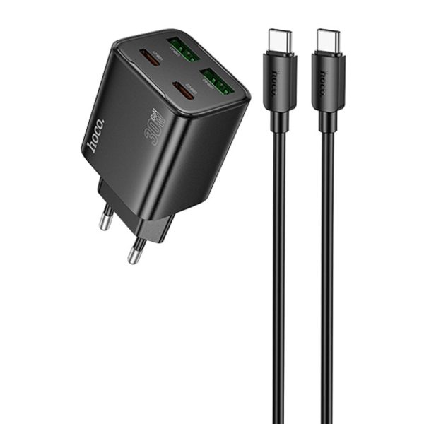 Зарядний пристрій Hoco N56 Fundador PD30W four-port (2USB-A/2C) + кабель Type-C to Type-C Чорний