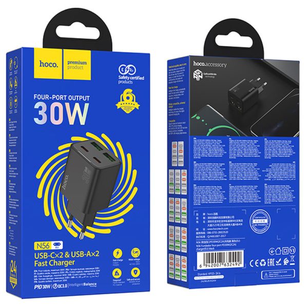 Зарядний пристрій Hoco N56 Fundador PD30W four-port (2USB-A/2C) Чорний - Зображення 4