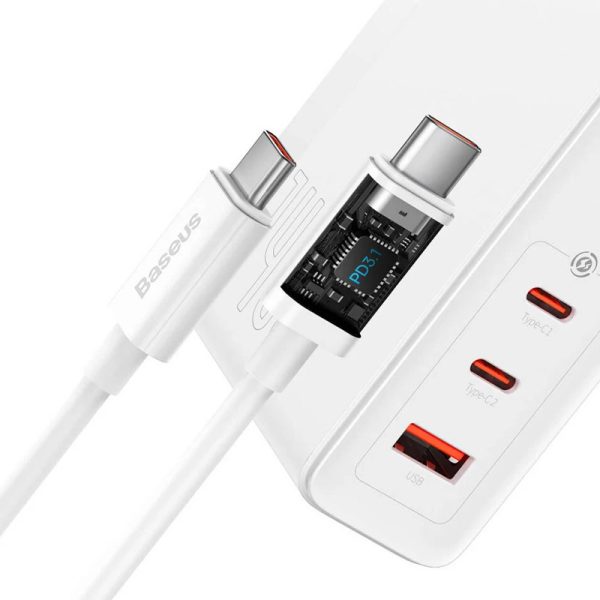 Зарядний пристрій Baseus GaN5 Pro 140W EU (1UAB-A/2C) + кабель Type-C to Type-C (CCGP100201) Білий - Зображення 3