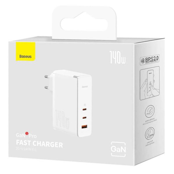 Зарядний пристрій Baseus GaN5 Pro 140W EU (1UAB-A/2C) + кабель Type-C to Type-C (CCGP100201) Білий - Зображення 4