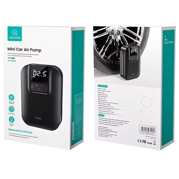 Портативний насос Usams US-ZB215 Mini Car Air Pump Чорний - Зображення 6