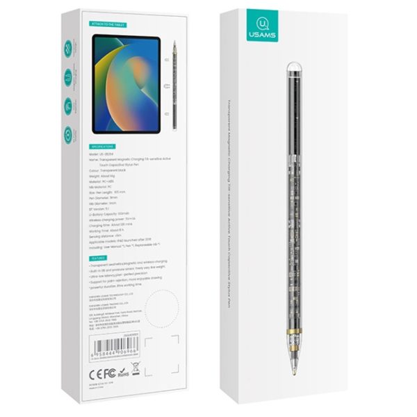 Стилус Usams US-ZB264 Прозорий Magnetic Charding Tilt-sensitive Active Touch for iPad Чорний - Зображення 7