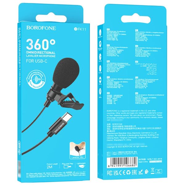 Мікрофон петличний Borofone BFK11 Elegant lavalier Type-C (2m) Чорний - Зображення 6