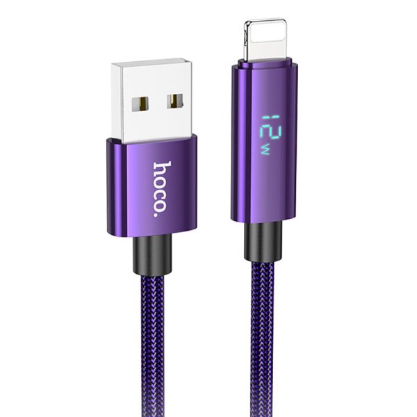 Дата кабель Hoco U125 Benefit 2.4A USB to Lightning with display (1.2m) Фіолетовий