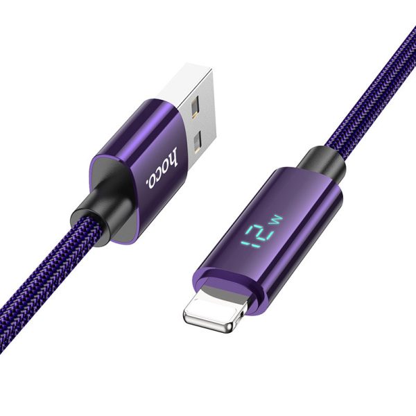 Дата кабель Hoco U125 Benefit 2.4A USB to Lightning with display (1.2m) Фіолетовий - Зображення 2