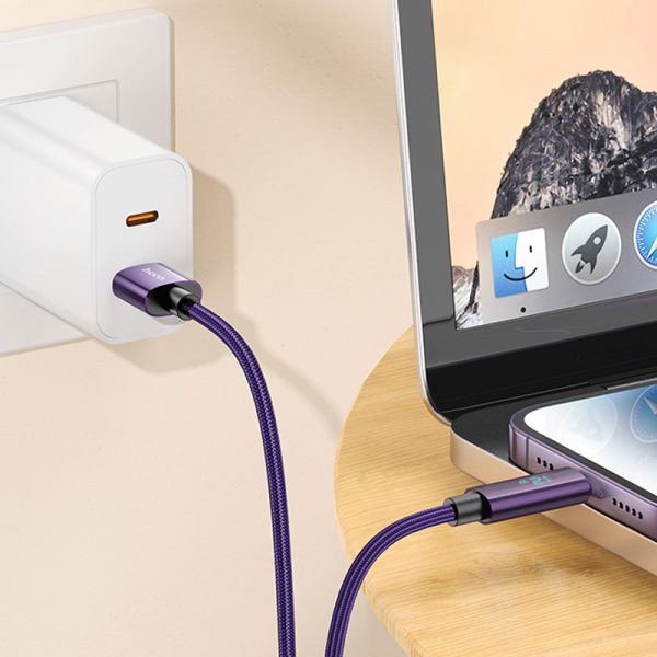 Дата кабель Hoco U125 Benefit 2.4A USB to Lightning with display (1.2m) Фіолетовий - Зображення 4