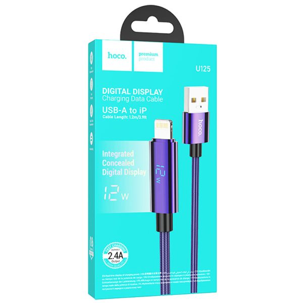 Дата кабель Hoco U125 Benefit 2.4A USB to Lightning with display (1.2m) Фіолетовий - Зображення 5