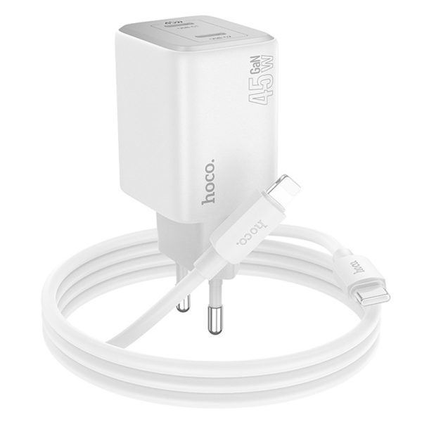 Зарядний пристрій Hoco N42 Elogiado PD45W (2USB-C) + кабель Type-C to Lightning Білий - Зображення 3