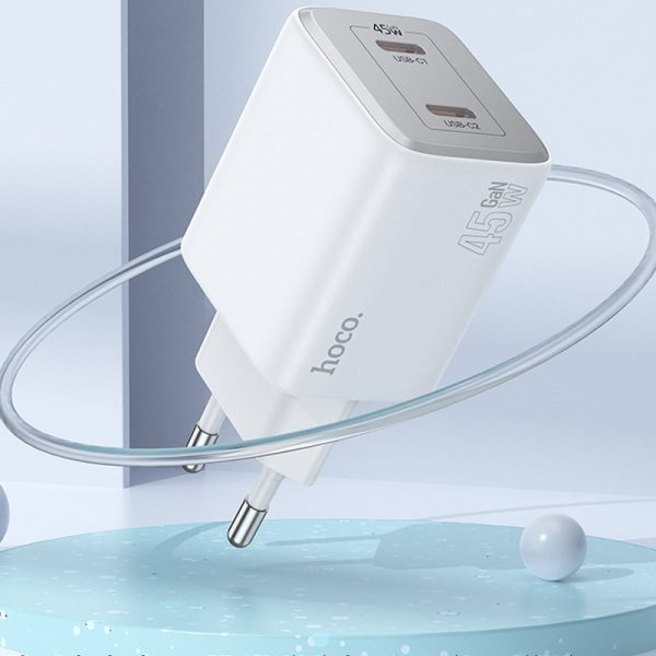 Зарядний пристрій Hoco N42 Elogiado PD45W (2USB-C) + кабель Type-C to Lightning Білий - Зображення 4