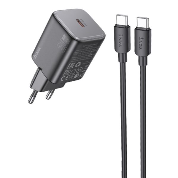 Зарядний пристрій Hoco N40 Mighty PD20W (1USB-C) + кабель Type-C to Type-C Чорний